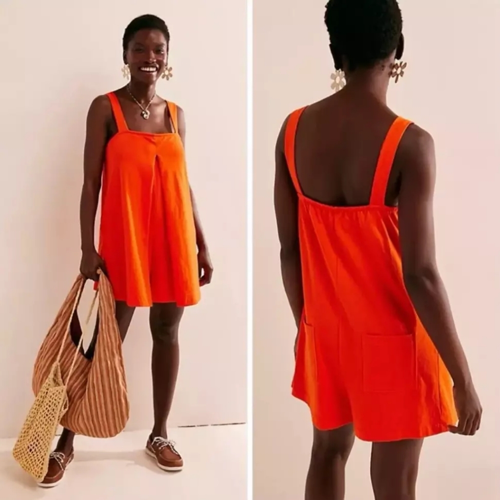 Free People Beach Nichola Romper in Orange Tango NEW